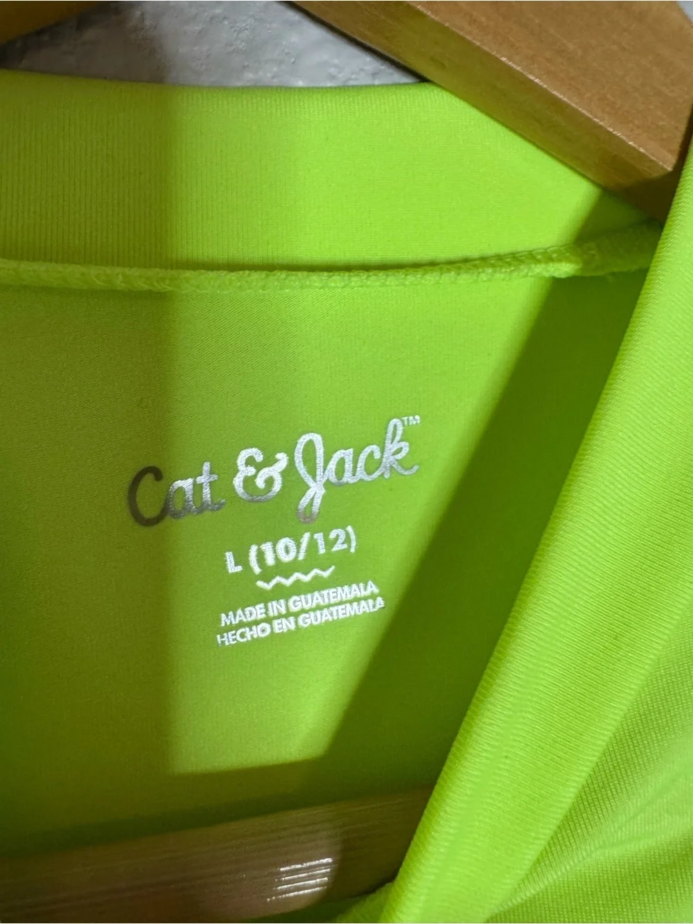 New Cat & Jack Bright Neon Green Swim Top Boys L (10/12)